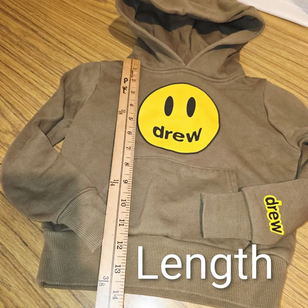 drew house Olive Green Hoodie with Yellow Smiley Logo
